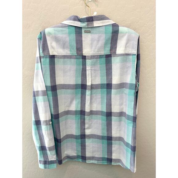 COLUMBIA | Blue White Plaid Button Down Long Sleeve Outdoors Shirt | Large - Picture 4 of 6
